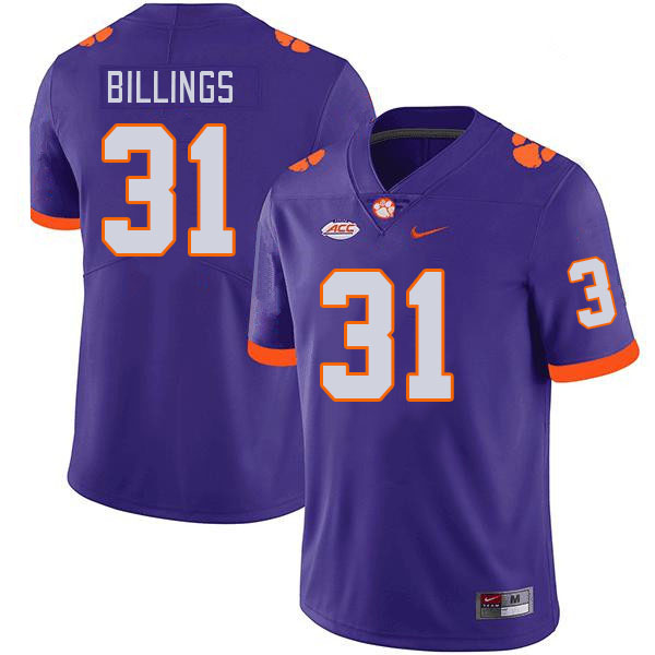 Men's Clemson Tigers Rob Billings #31 College Purple NCAA Authentic Football Stitched Jersey 23DD30RB